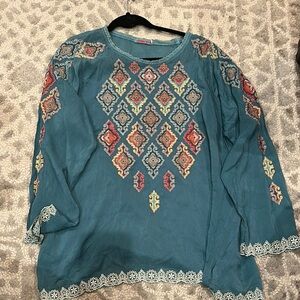 Graphic Green and Blue Relaxed Blouse